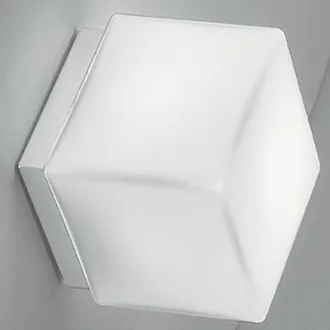 Zafferano Dado Lampada Da Parete O Soffitto Quadrata In Metallo Bianco Opaco Con Diffusore In Vetro Triplex Opale Satinato, Attacco E27, Dimensioni 16x16x16.5cm