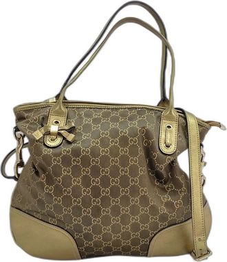 Gucci Brown Gold Nylon Tote Bag (Pre-Owned)