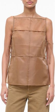 Staud Chandler Side Tie Sleeveless Chiffon Top in Walnut at Nordstrom, Size X-Large