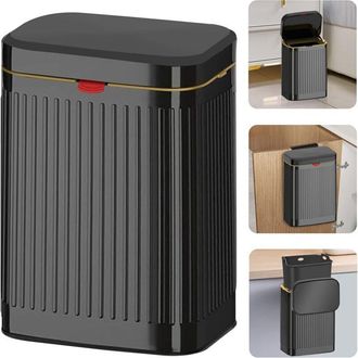 OEM Papelera Mural De Dise&ntilde;o De 8 Litros Fabricada En Acero Inoxidable Con Tapa - Ideal Para Cocina, Ba&ntilde;o O Compostaje (negro)