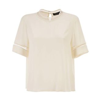 Fabiana Filippi Overhemden, Dames, Beige, S, Sheer Sleeve Mock Neck Top