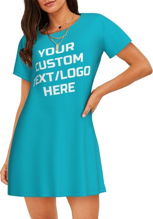 Generic Custom Womens Dress Add Your Text/Image/Photo Personalised Dress Design Your Add Text Logo Customizable for Wife Girlfriend 2XL SkyBlue