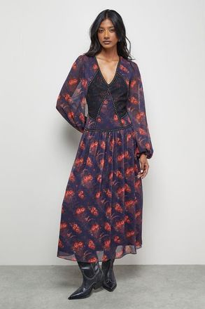 Warehouse Plunge Neck Pleated Maxi Dress in Black at Nordstrom, Size 10