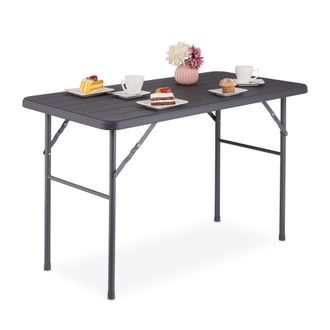 Relaxdays Relaxdays - Mesa Jard&iacute;n, Efecto Madera, Rectangular, 74 X 118 X 60 Cm, Pl&aacute;stico, Metal, Tablero Terraza Plegable, Gris