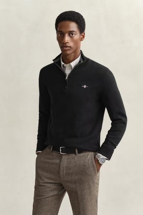 GANT Men Classic Cotton Half-Zip Sweater (XXXL) BLACK