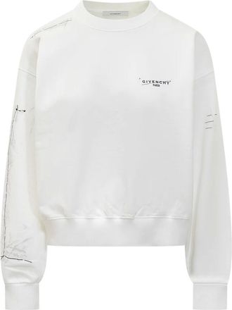 Givenchy Hoodies & sweatvesten, Dames, Wit, M, Katoen, Sweatshirt van fleece met Trompe lOEil-patroon