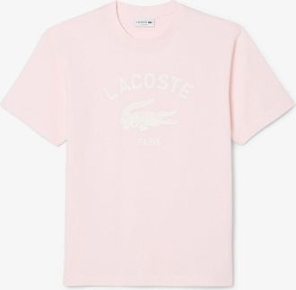 Lacoste Mens Signature Print Cotton T-Shirt - Pink - Size: 40