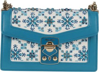 Miu Miu Chain Shoulder Bag Blue Canvas Shoulder Bag (Pre-Owned)