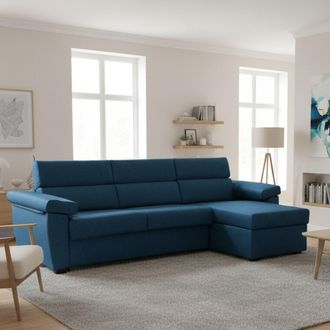 Dmora Sof&aacute; Cama Con Chaiselongue Tolle, Desenfundable, Contenedor Hecho En Italia, Hidr&oacute;fugo Multiposici&oacute;n, 285x160 Cm Azul