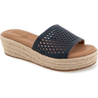 Gentle Souls Vandy Perforated Platform Slide Sandal in Indigo Leather at Nordstrom, Size 7.5