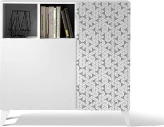 HERDASA Herdasa - Recibidor zapatero 2 puertas en blanco con serigrafía geo 1. 90 cm (alto) x 90 cm (ancho) x 27 cm (prof.)