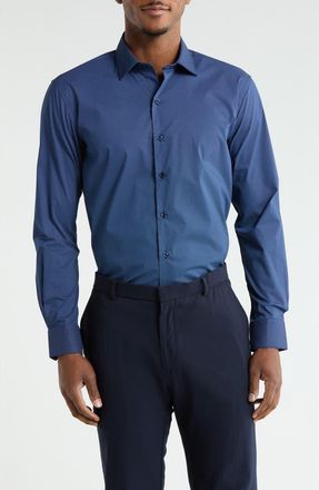 DKNY Slim Fit Mini Dot Print Stretch Dress Shirt in Navy Light Blue at Nordstrom Rack, Size 15.5 - 34/35