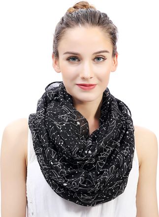 Lina & Lily Constellation Print Lightweight Snood Scarf (Black)