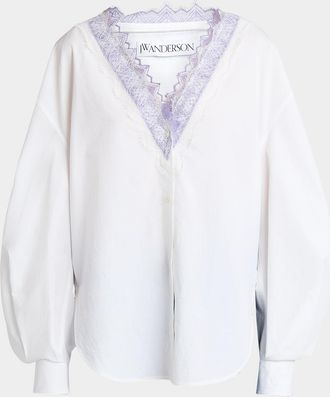 J.W.Anderson Lace Trim V-Neck Cotton Blouse
