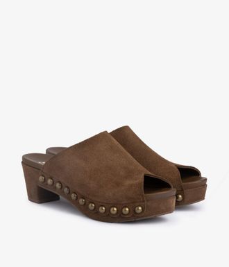 Pedro Garcia Clog in brown suede with metallics studs | Nain | Spring Summer 26 | PEDRO GARCIA