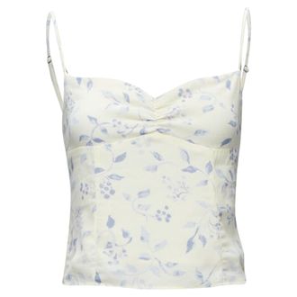 Reformation cream blue floral print retro ruched tank top US2 S