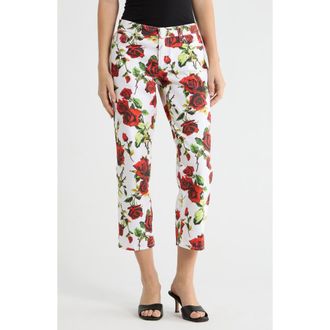 L'agence Blaine Rose Stovepipe Nonstretch Jeans in White/Red Romantic Rose at Nordstrom, Size 32