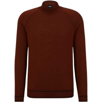 HUGO BOSS Heren Mock Neck Regular Raglan Sweater Top (Medium Brown)
