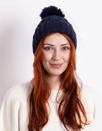 Totes Womens CABLE KNIT Hat with Pom Pom Womens Bobble Navy - Blue - Size: ONE size