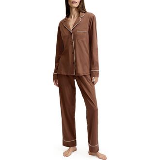 Petite Plume Classic Lightweight Pima Cotton Pajamas in Brown at Nordstrom, Size X-Small