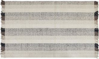 Beliani Alfombra De Lana Blanco Crema Negro Marr&oacute;n 140 X 200 Cm Hecho A Mano Borlas Emirler