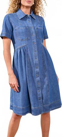 Tribal Button Down Flowy Dress In Fjord Blue