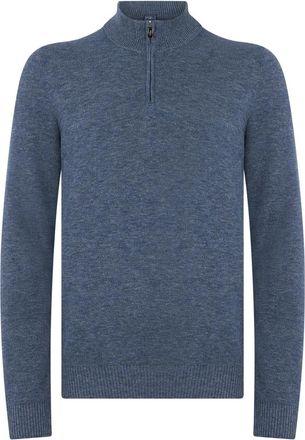Fedeli Donkerblauwe sweater met hoge kraag elegant - Heren - Coltruien - Blauw - L - Katoen - Truien & Vesten