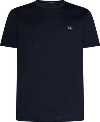 C.P. Company Blauwe T-shirts en Polos met Logo Patch - Heren - T-shirts - Blauw - S - Katoen - Tops