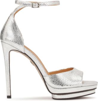 Kazar Zilveren hoge platformsandalen - Dames - Sandalen met hakken - Grijs - 39 EU - Leer - Schoenen