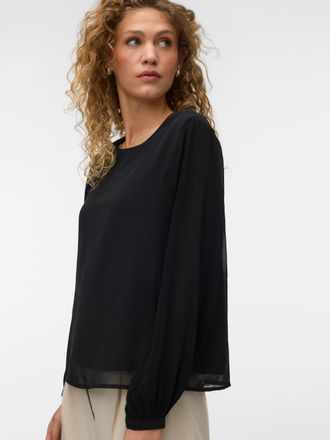 Vero Moda Blusenshirt VERO MODA VMSIGNE LS PLISSE TOP WVN, Damen, Gr. XS, schwarz, Jersey, Obermaterial: 100% Polyester, unifarben, regular fit normal, Rundhals