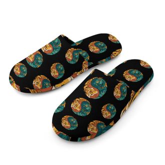 Generic Dragon And Tiger Yin And Yang Mens Cozy Memory Foam Slippers Warm Cotton House Shoes Comfy Slipper for Indoor Outdoor