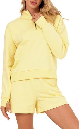 Threads 4 Thought Kindra Embroidered Dot Quarter Zip Top in Lemonade/Ecru at Nordstrom, Size X-Small