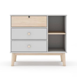 Calicosy Chest Of Drawers With 3 Drawers & 2 Shelves, 90 Cm Wide - Estefania in White