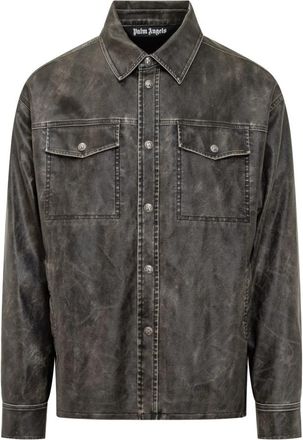 Palm Angels Curved Logo Coated Overshirt - Heren - Spijkerjassen - Grijs - M - Jassen