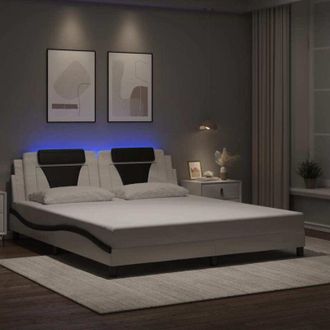 vidaXL Estructura Cama Con Luces Led Cuero Pe Blanco Negro 180x200 Cm Vidaxl