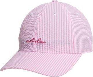 adidas Logo Seersucker Stripe Adjustable Baseball Cap in Tropic Bloom/Pink Fusion at Nordstrom Rack