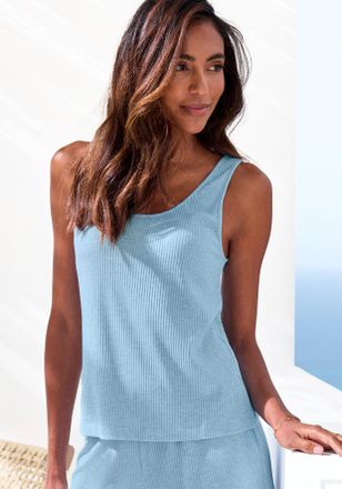 s.Oliver Pyjamaoberteil S.OLIVER, Damen, Gr. 32/34, blau (hellblau, meliert), Rippware, Obermaterial: 92% Modal (TENCEL), 8% Elasthan, meliert, Basic, figurbet