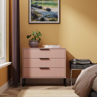 Lewis's Fluted 3 Drawer Chest in Kobe Pink - Ready Assembled - Lewiss Home | TJ Hughes