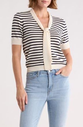Frame Denim Sailor Tie Short Sleeve Cardigan in Navy Multi at Nordstrom Rack, Size X-Small