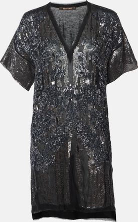 Roberto Cavalli Roberto Cavallli Black Sequined Silk Mini Shift Dress