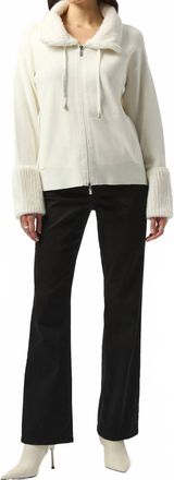Joseph Ribkoff Long Sleeve Knit Coat With Fur Trim In Off White