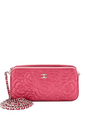 Chanel Double Zip Clutch with Chain Camellia Lambskin crossbody bag - women - Calf Leather/Lambskin - One Size - Pink