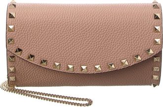 Valentino Rockstud Mini Grainy Leather Wallet On Chain