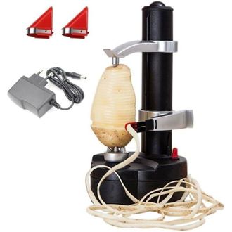 OEM Pelador El&eacute;ctrico De Patatas [2 Cuchillas Adicionales] - Cortador Autom&aacute;tico Giratorio De Frutas Y Verduras, Negro - Crezuo