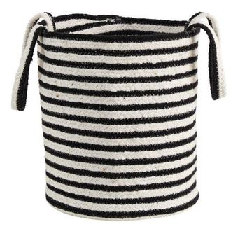 Nearly Natural 13-in Boho Chic Basket Planter Natural Cotton, Handwoven Black and White Stripe with Handles in Black/white at Nordstrom