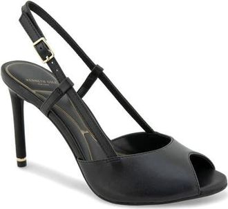 Kenneth Cole Londyn Slingback Peep Toe Sandal in Black Leather at Nordstrom, Size 8.5