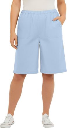 Roaman's Plus Size Linen Blend Pull On Elastic Waist Shorts in Pale Blue at Nordstrom, Size 30