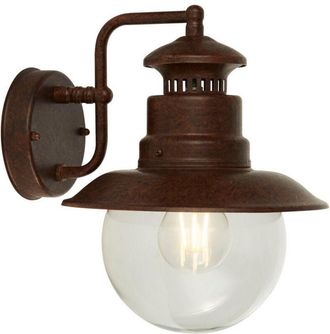 Searchlight Luz de porche de pared para exteriores Searchlight Station 1 Light - Marrón rústico con vidrio transparente