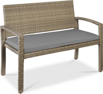 Best Choice Products 2-Person Outdoor Wicker Bench Garden Patio Porch Furniture w/ 700lb Capacity, Cushion
