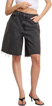 Good American Good Extreme Raw Hem Denim Barrel Shorts in Black398 at Nordstrom Rack, Size 10